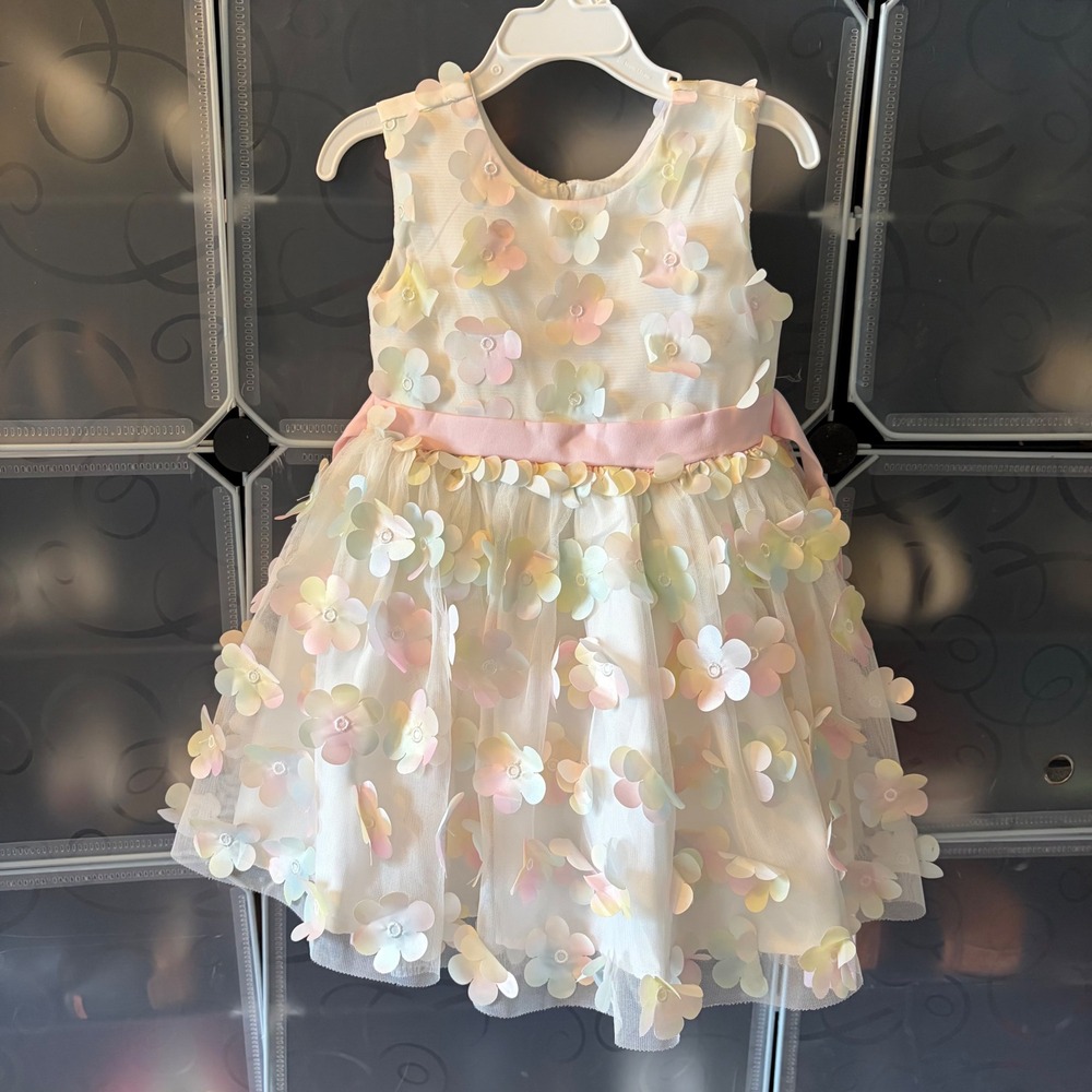 Jessica Simpson Toddler Girls 3T 3D Floral Applique Pastel Party Dress Easter